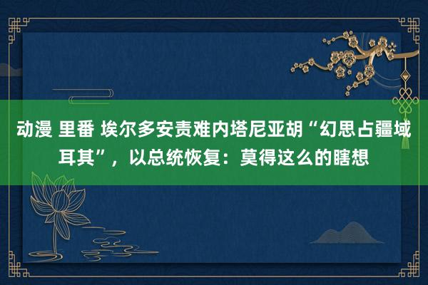 动漫 里番 埃尔多安责难内塔尼亚胡“幻思占疆域耳其”，以总统恢复：莫得这么的瞎想