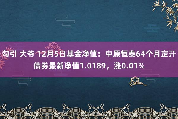 勾引 大爷 12月5日基金净值：中原恒泰64个月定开债券最新净值1.0189，涨0.01%