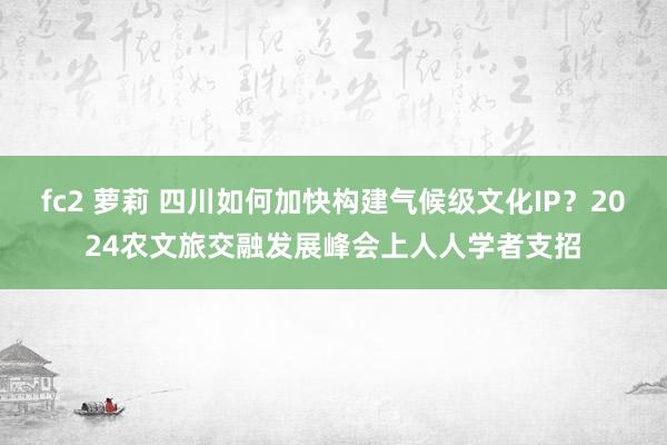 fc2 萝莉 四川如何加快构建气候级文化IP？2024农文旅交融发展峰会上人人学者支招